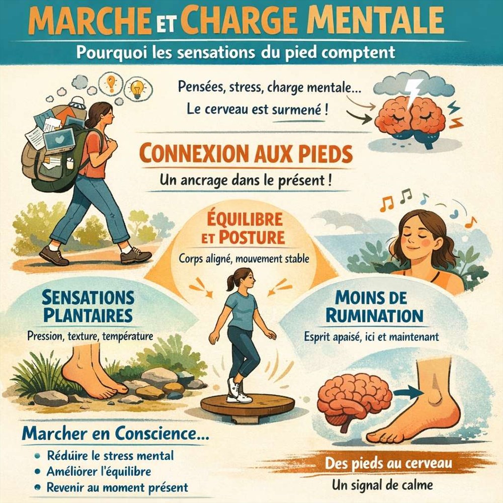 Marche et charge mentale : pourquoi les sensations du pied comptent ?